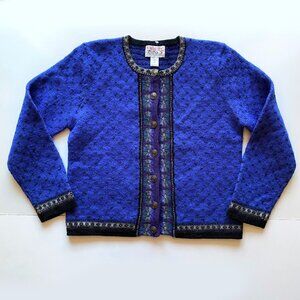 Vintage Tally Ho Cardigan Sweater 100% Wool Women’s Size Large Royal Blue